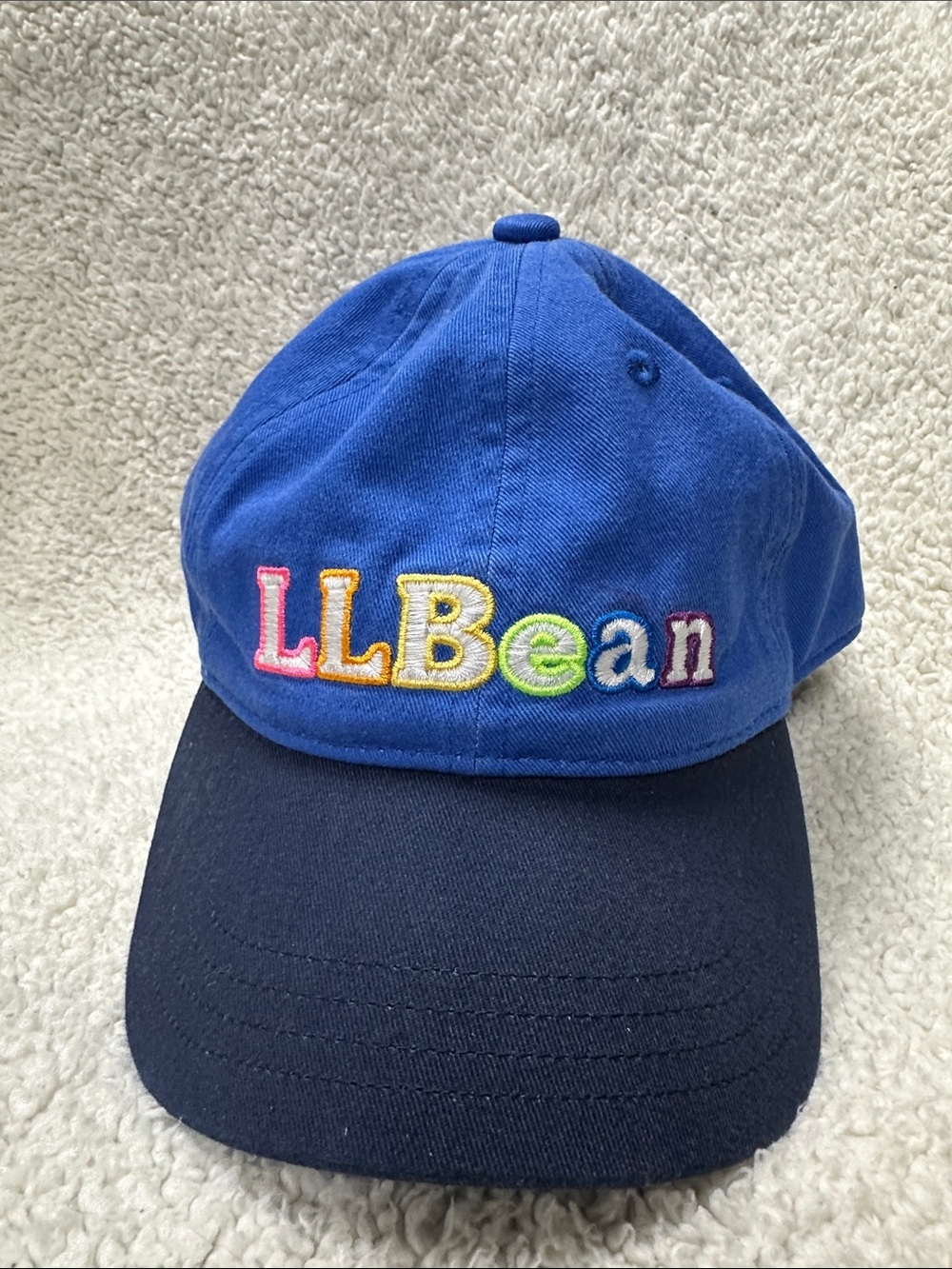 LL Bean Women’s Blue Ball Cap Colorful Embroidered Letters, Cotton, Adjustable